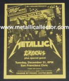 Metallica handbill fDecember 31, 1985 at San Francisco Civic Auditorium - premier Master of Puppets Metallica handbill December 31, 1985 at San Francisco Civic Auditorium - premier Master of Puppets
