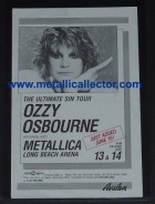 Ozzy Osbourne handbill with Metallica as opening act June 13, 1986 at Long Beach Theater Ozzy Osbourne handbill with Metallica as opening act June 13, 1986 at Long Beach Theater